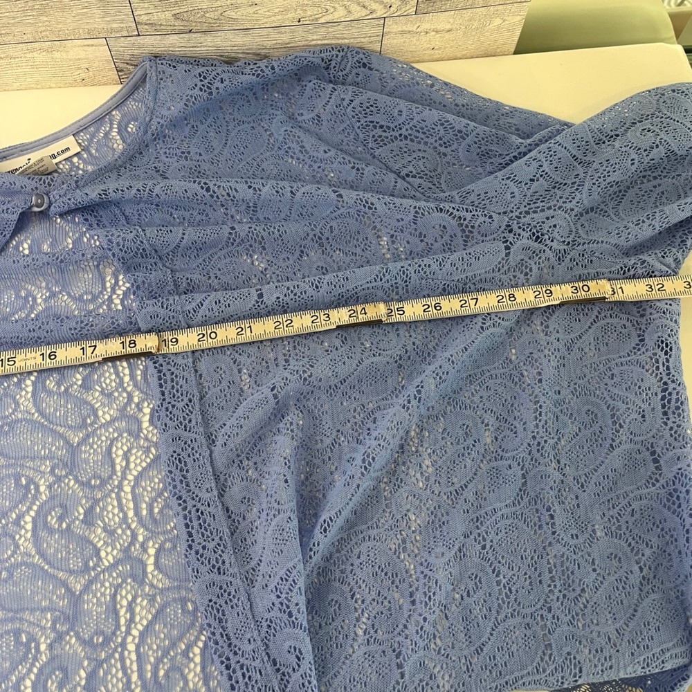 Serengeti Lace Cardigan Women 3X Blue Paisley Sheer Open Front 3/4 Sleeve - Picture 7 of 9